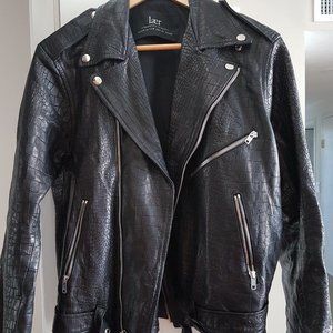 Laer Black Leather Jacket in Snake Print